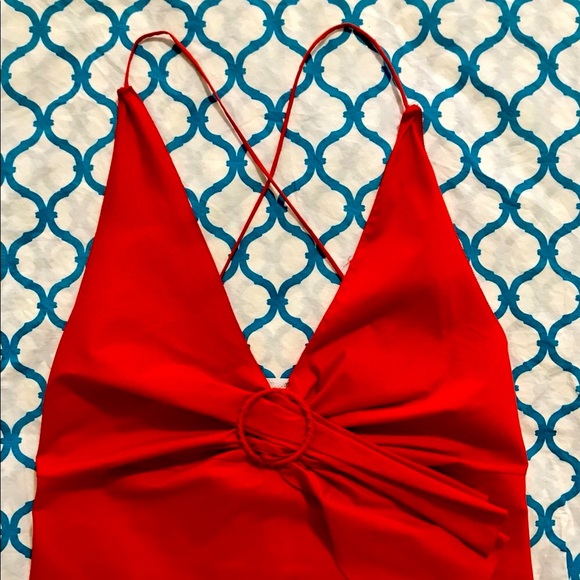 SOLD! N/A ~Chic & Sexy! PRADA Red Orange Cotton Poplin X Back Top - Small - RARE - Picture 3 of 7